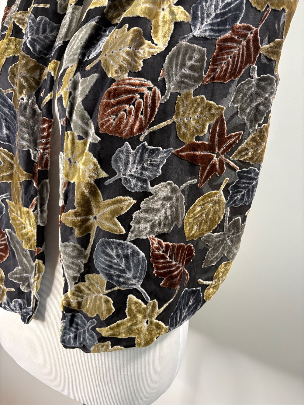 Nick & Nora Velvet Leaf Print Scarf in Gray, Gold, Brown - Picture 4 of 4